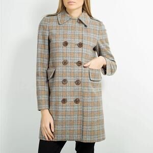 See By Chloé Plaid Wool Peacoat Size 6 Double Breasted Designer Coat